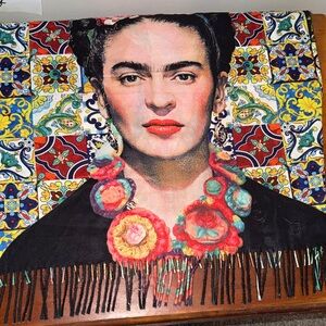 Frida Portrait Multicolor Decorative Tapestry/ scarf- Vibrant Floral Design